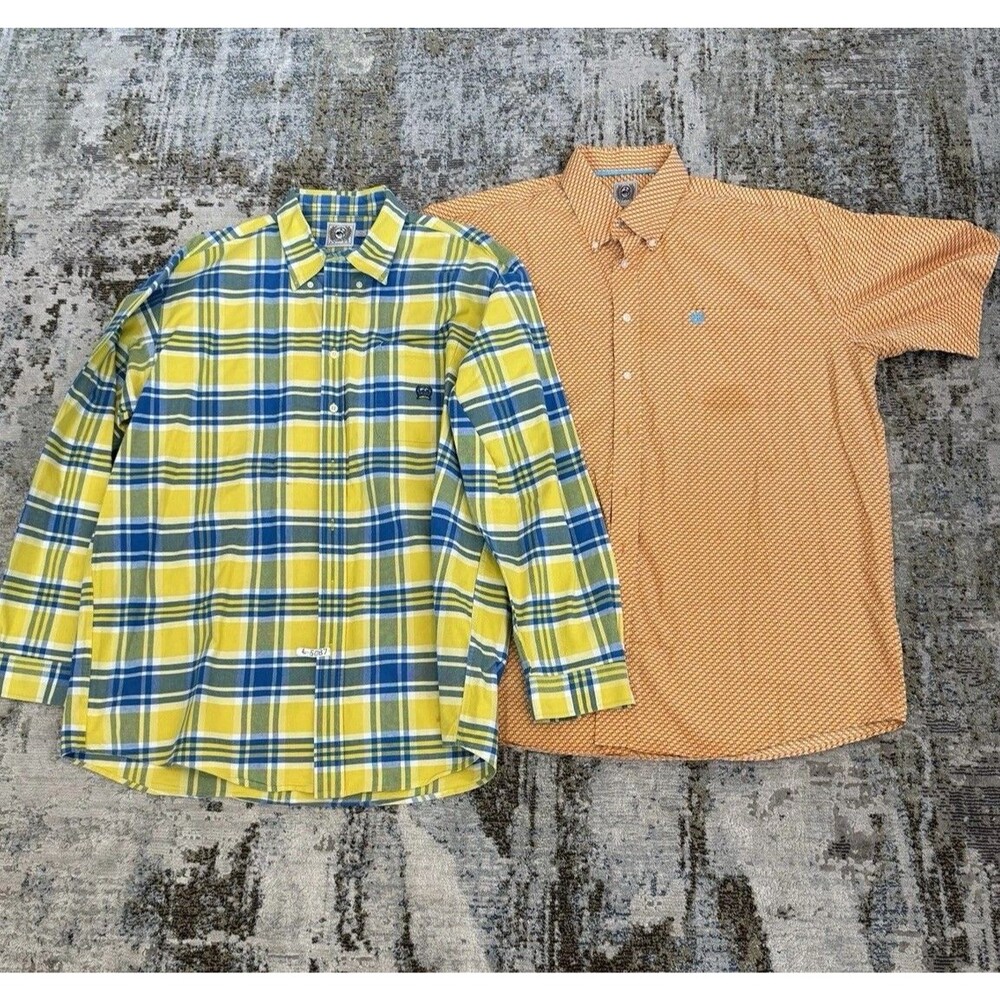CINCH Men's Button Down XL Lot Of 2 Western Geometric Plaid 100% Cotton
